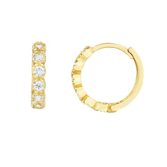 14K Yellow Gold CZ Huggie Hoop Earrings, 12mm - JewelryAffairs
