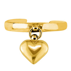 14K Yellow Gold Dangle Heart Cuff Style Adjustable Toe Ring - JewelryAffairs