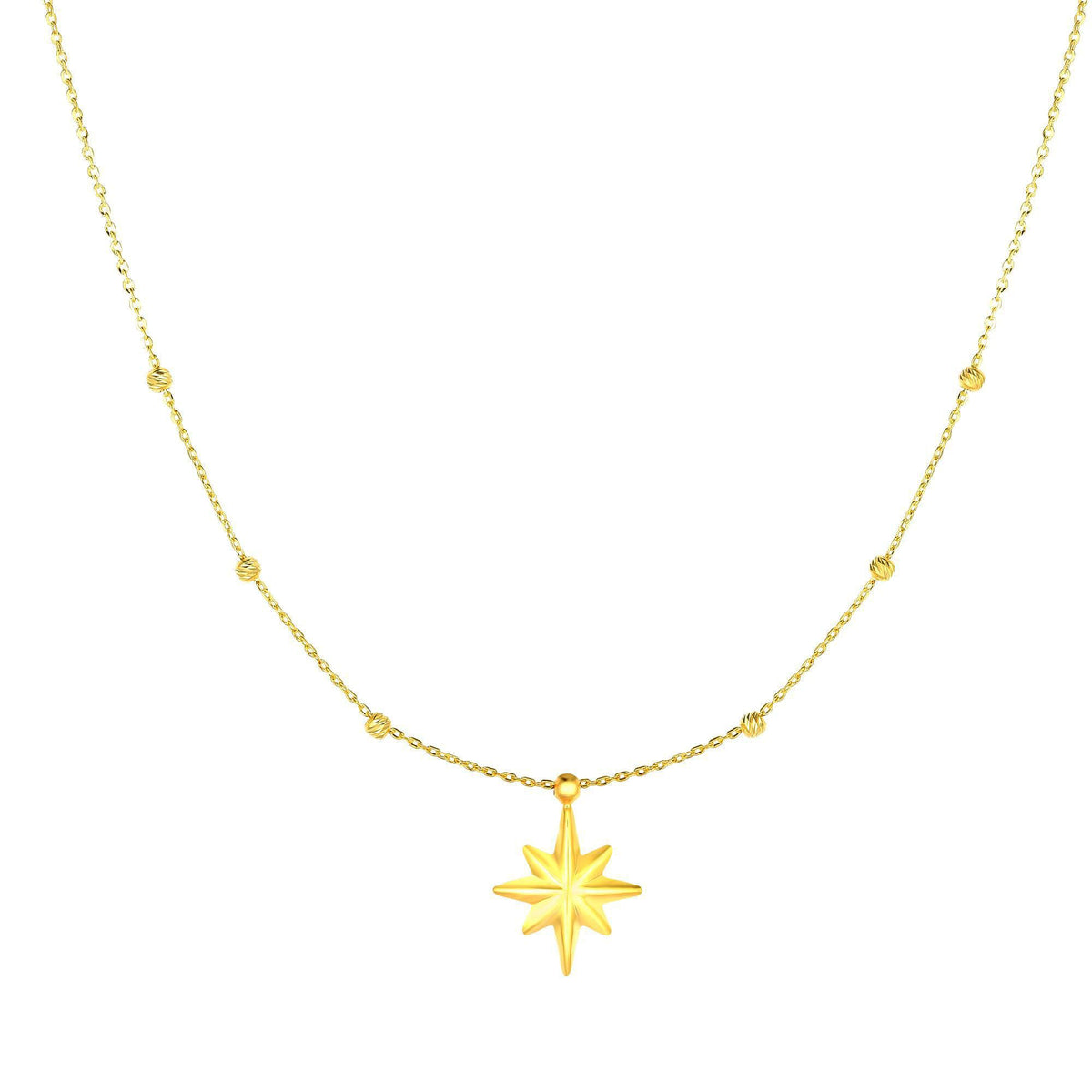 14k Yellow Gold Dangle North Star Charm Necklace, 18" - JewelryAffairs