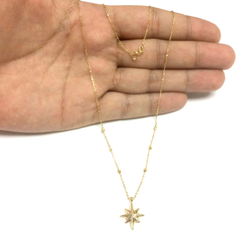 14k Yellow Gold Dangle North Star Charm Necklace, 18"