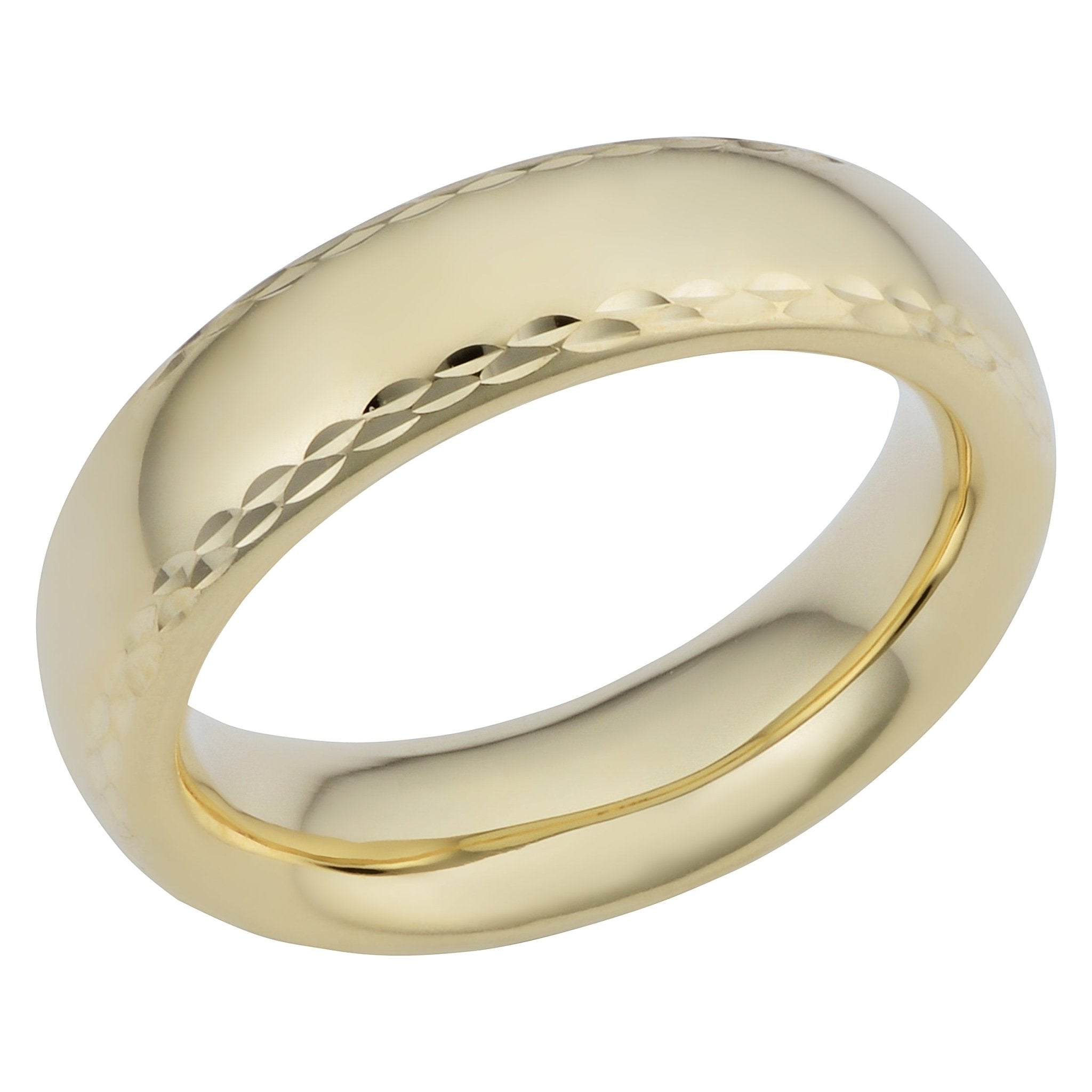14k Yellow Gold Diamond Cut 6mm Wide Hollow Wedding Band Ring