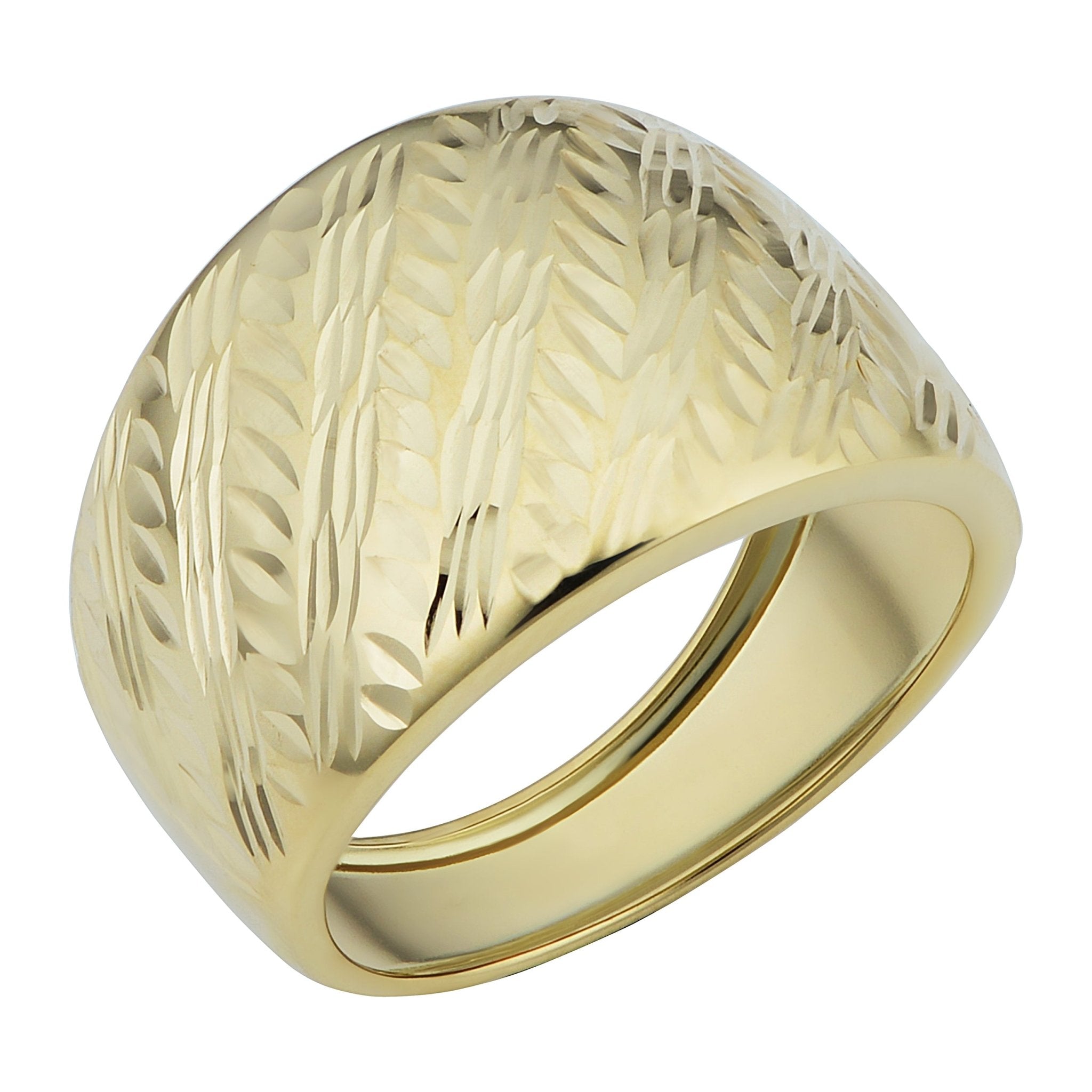 14k Yellow Gold Diamond Cut Cigar Band Ring - JewelryAffairs
