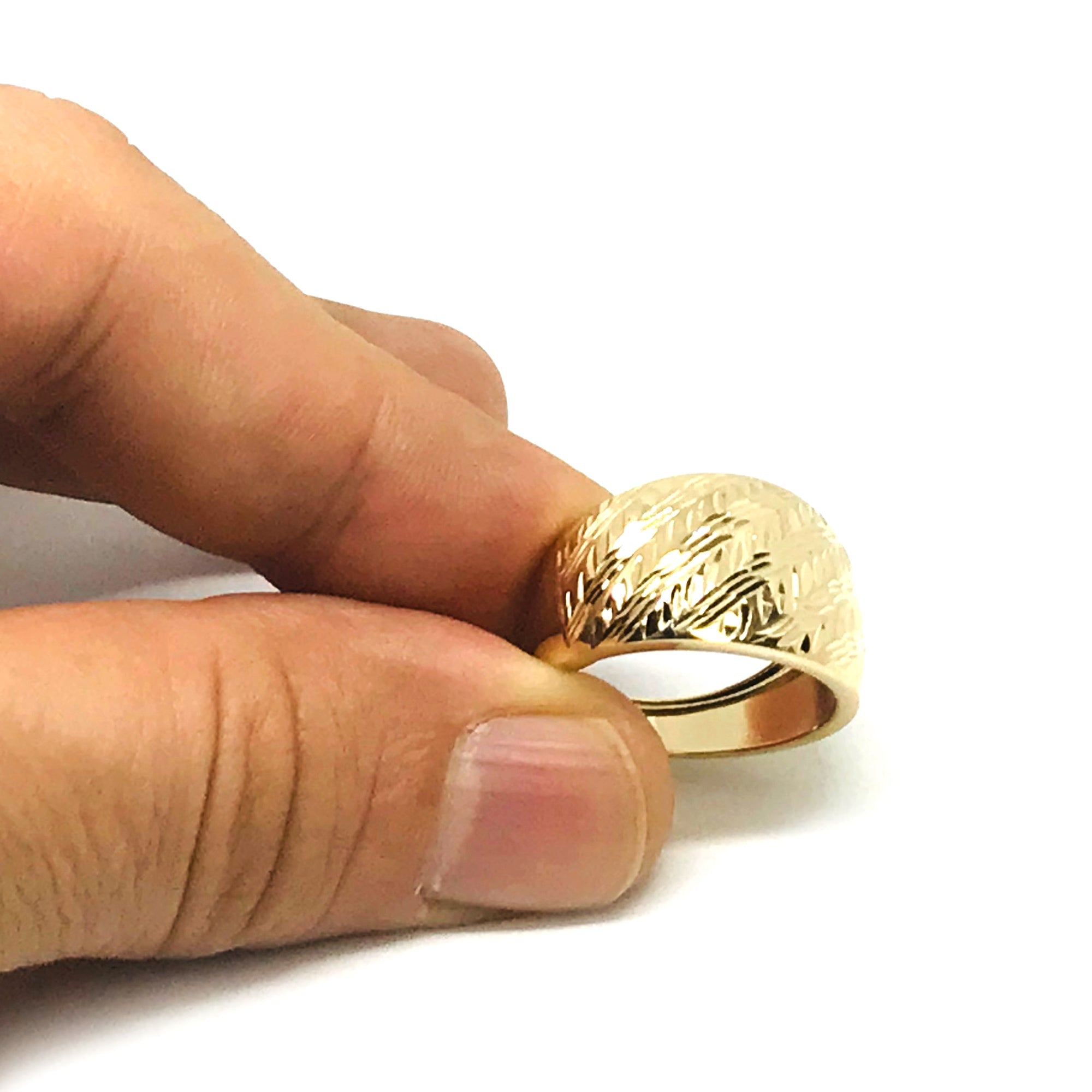 14k Yellow Gold Diamond Cut Cigar Band Ring - JewelryAffairs