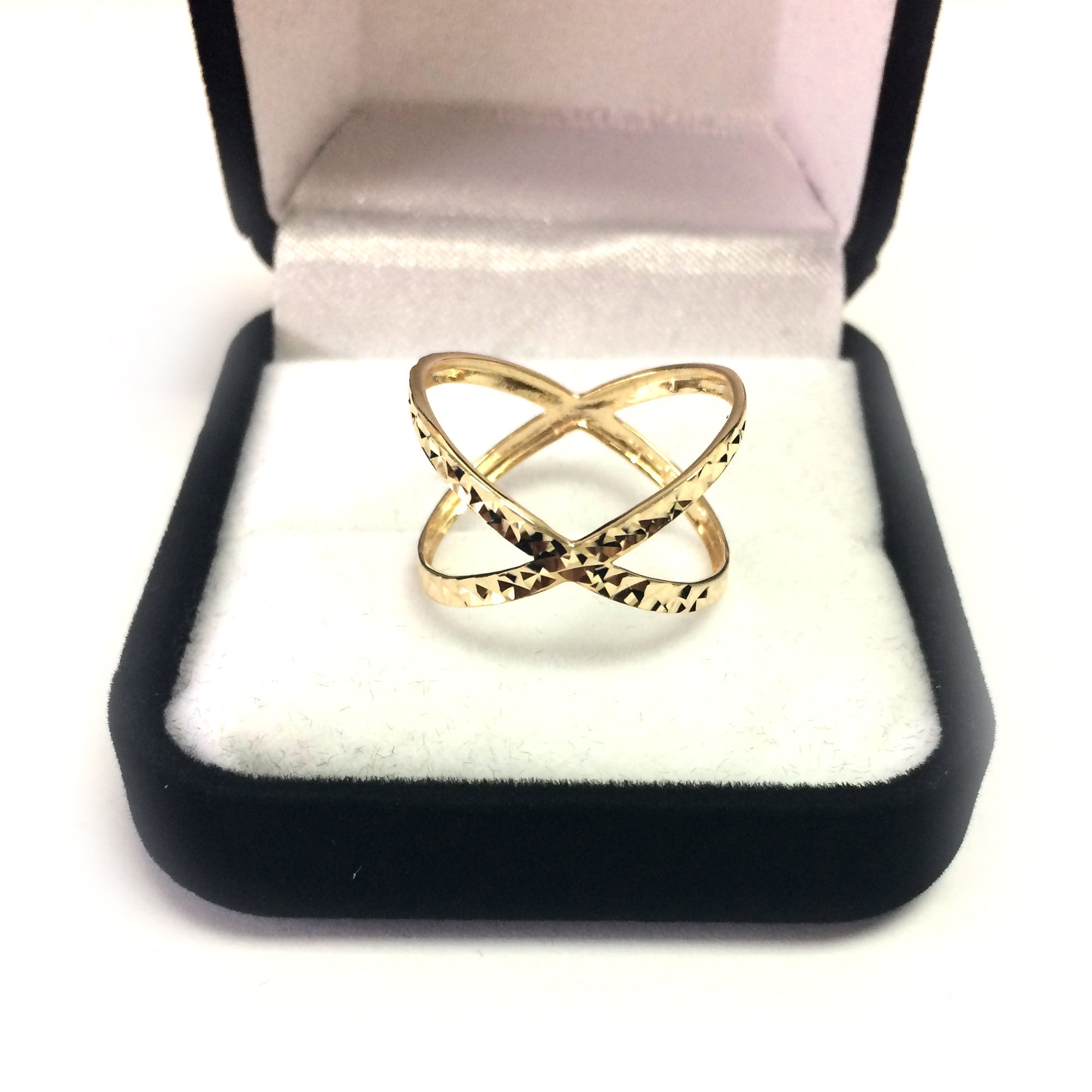14K Yellow Gold Diamond Cut Cross Over X Design Fashion Ring - JewelryAffairs