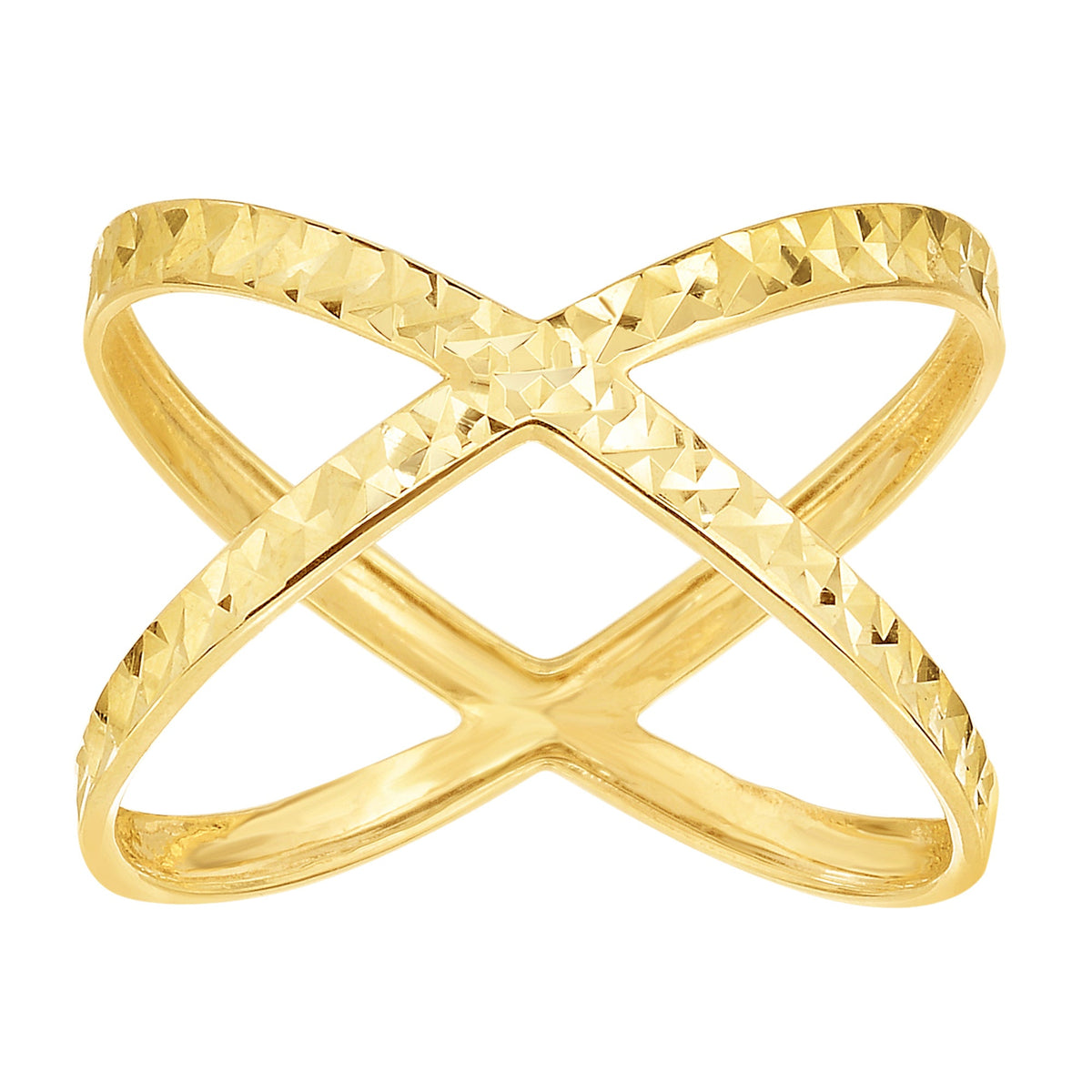 14K Yellow Gold Diamond Cut Cross Over X Design Fashion Ring - JewelryAffairs