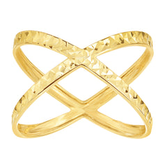 14K Yellow Gold Diamond Cut Cross Over X Design Fashion Ring - JewelryAffairs