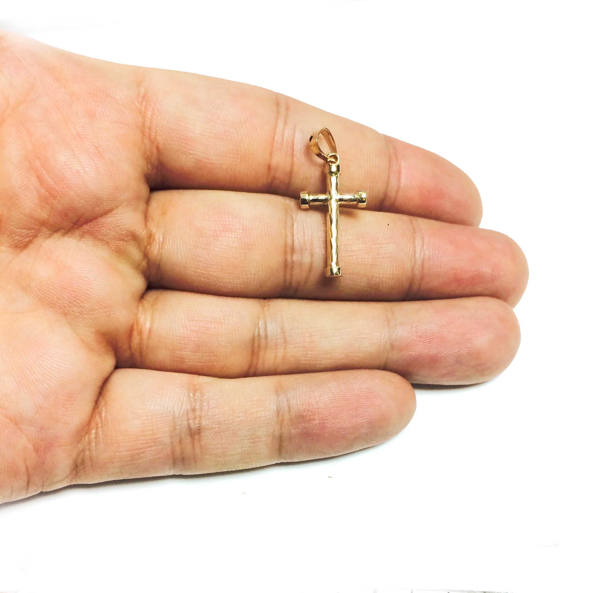 14k Yellow Gold Diamond Cut Finish Round Tube Style Cross Pendant - JewelryAffairs