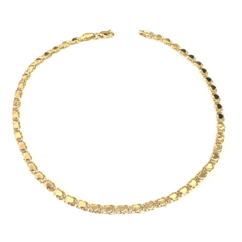 14K Yellow Gold Diamond Cut Hearts Chain Anklet, 10"