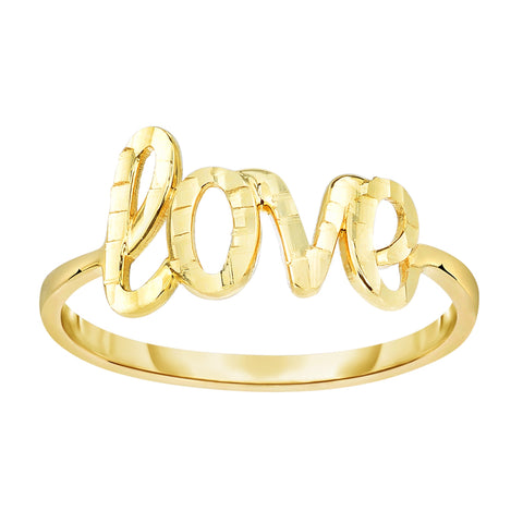 14K Yellow Gold Diamond Cut Love Ring, Size 7