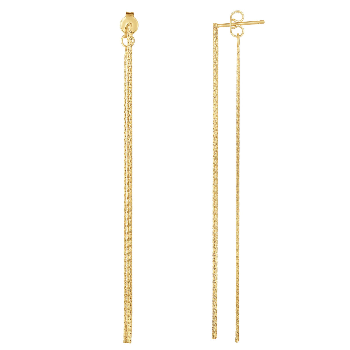 14K Yellow Gold Diamond Cut Multi Stranded Chain Front And Back Style Drop Earrings