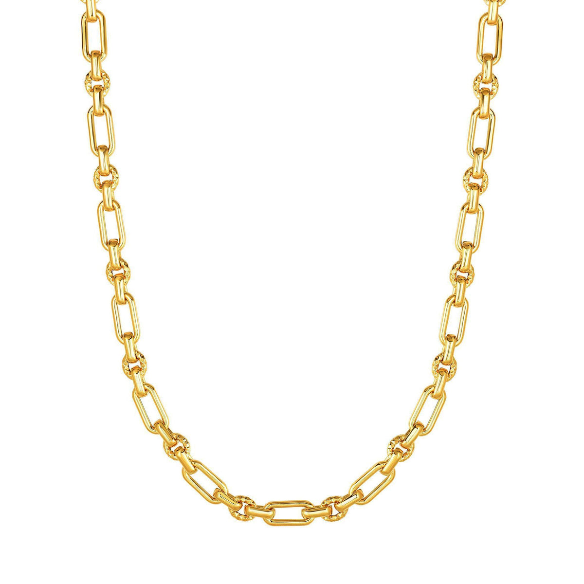 14k Yellow Gold Diamond Cut Oval Link Chain Womens Necklace, 18" - JewelryAffairs