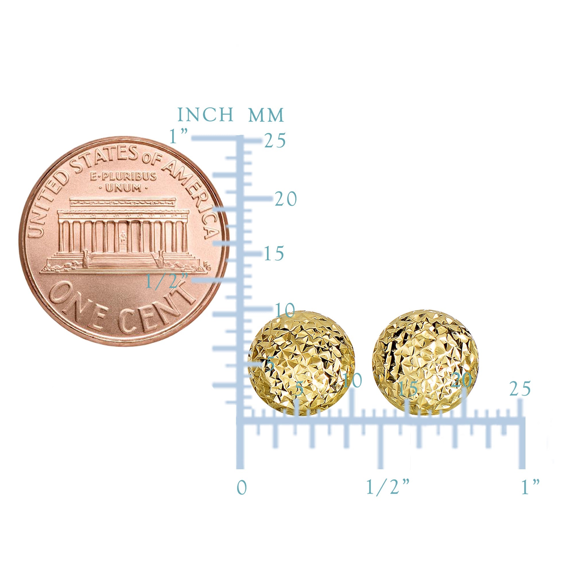 14k Yellow Gold Diamond Cut Round Puffed Stud Earrings, 11mm - JewelryAffairs