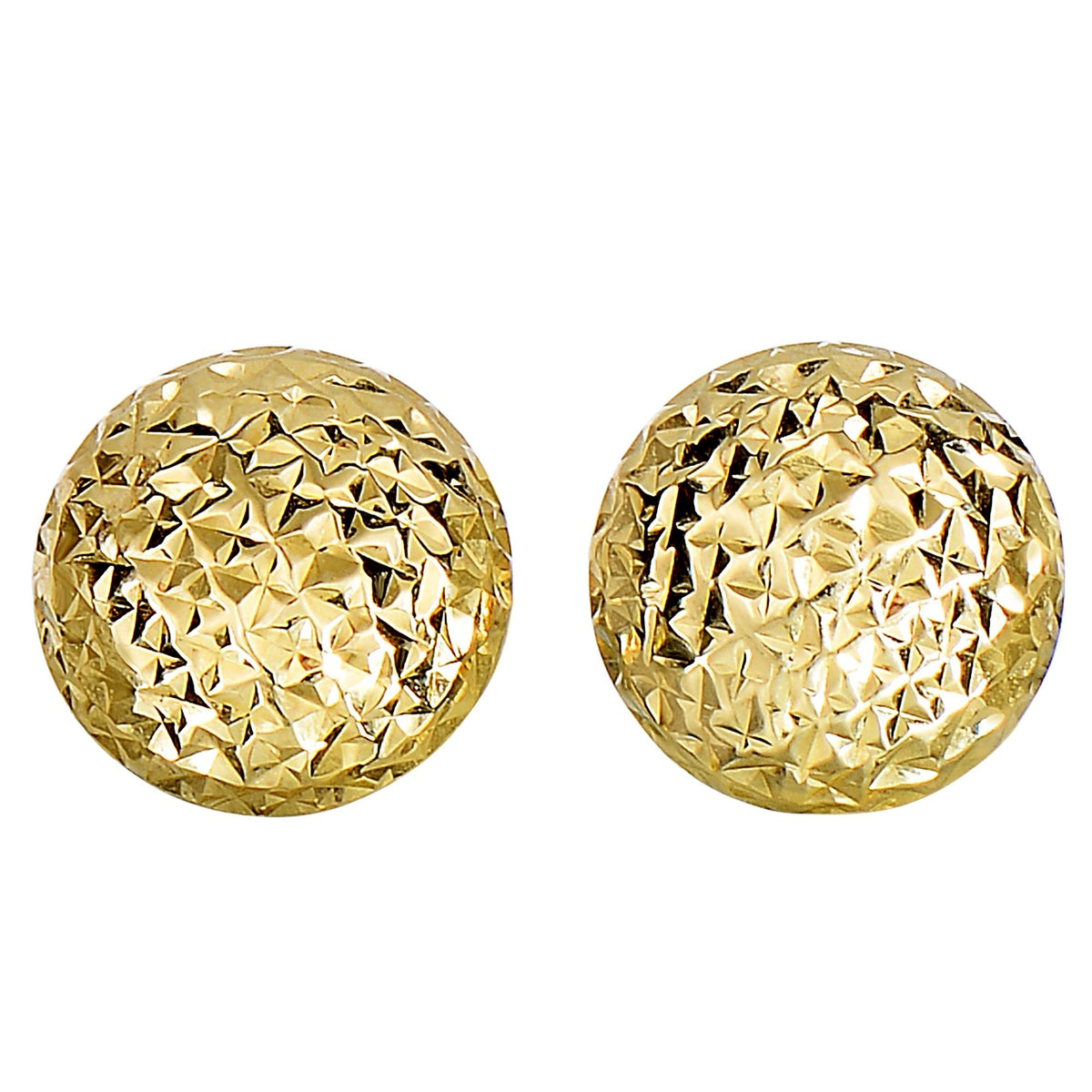 14k Yellow Gold Diamond Cut Round Puffed Stud Earrings, 11mm - JewelryAffairs