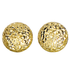 14k Yellow Gold Diamond Cut Round Puffed Stud Earrings, 11mm - JewelryAffairs