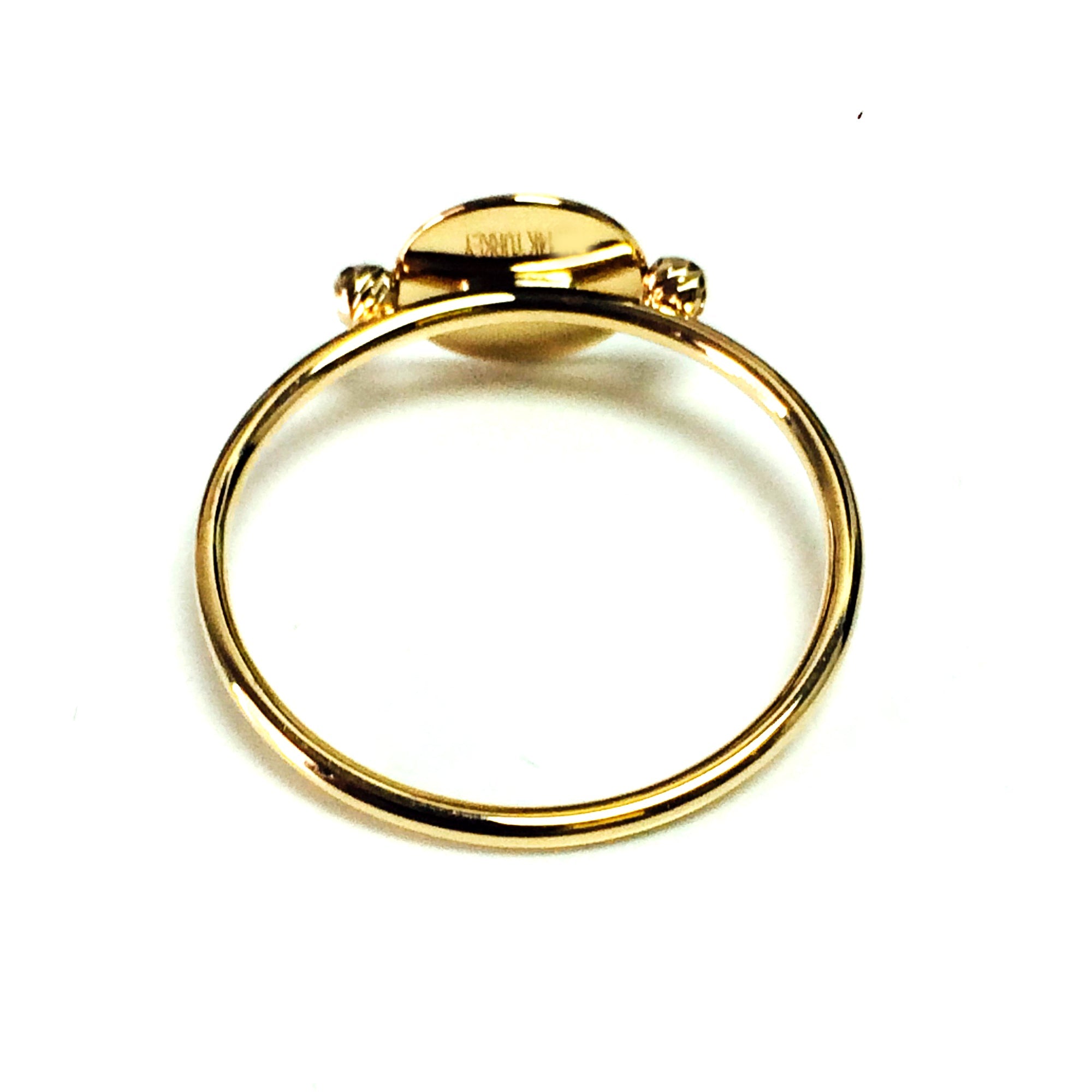 14K Yellow Gold Disc With Diamond Cut Beads Ring, Size 7 - JewelryAffairs