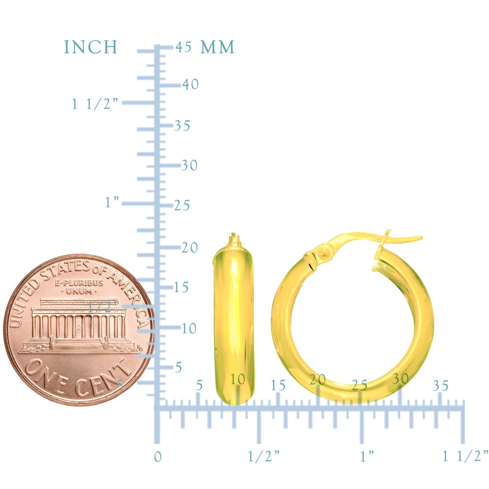 14K Yellow Gold Domed Hoop Earring, Diameter 20mm
