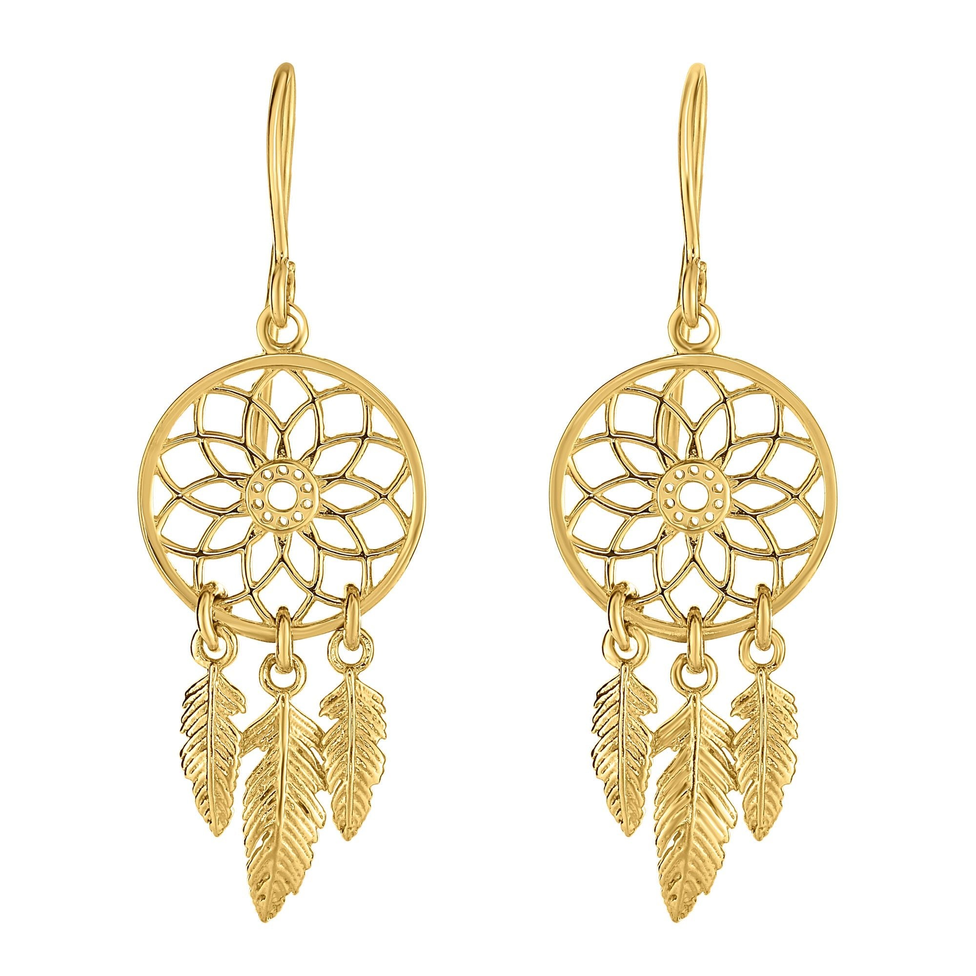 14K Yellow Gold Dream Catcher Chandelier Earrings