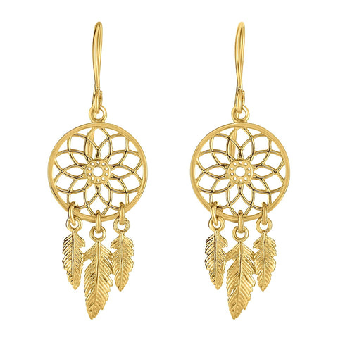 14K Yellow Gold Dream Catcher Chandelier Earrings