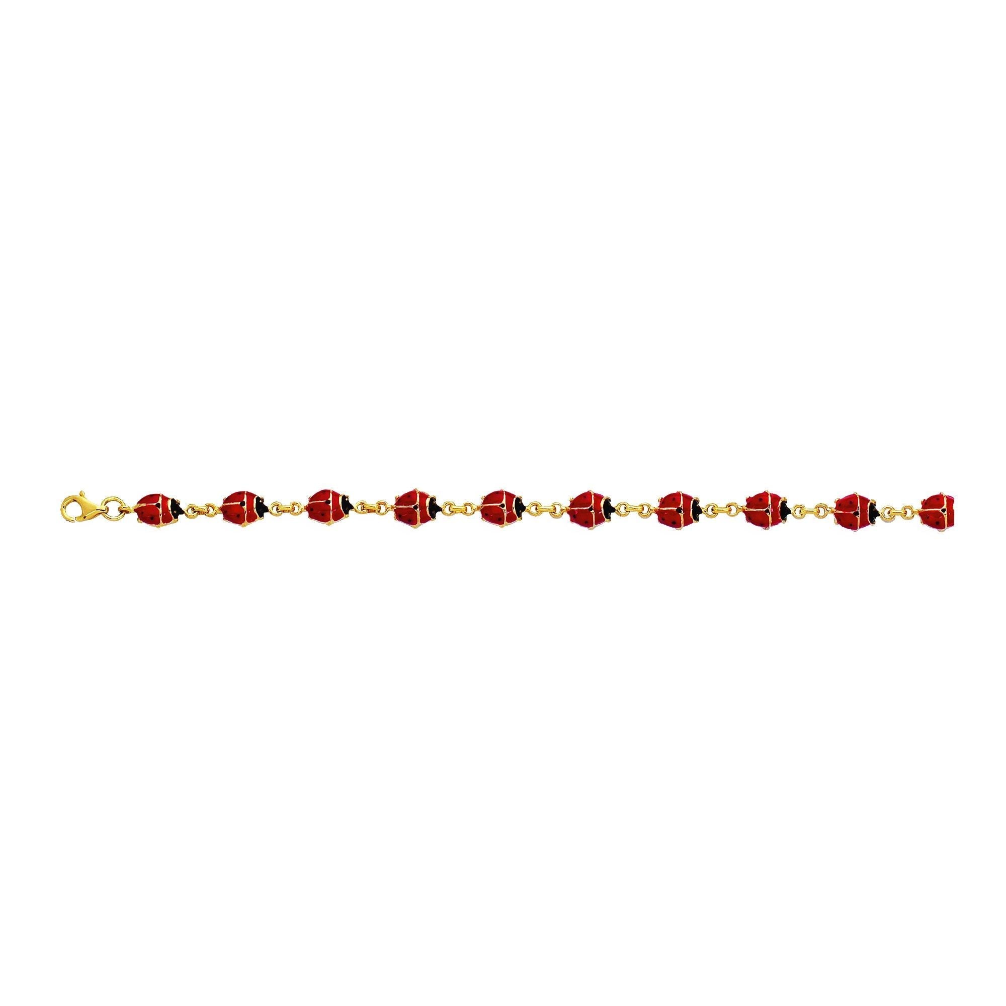 14k Yellow Gold Enamel Ladybug Fancy Bracelet, 7" - JewelryAffairs