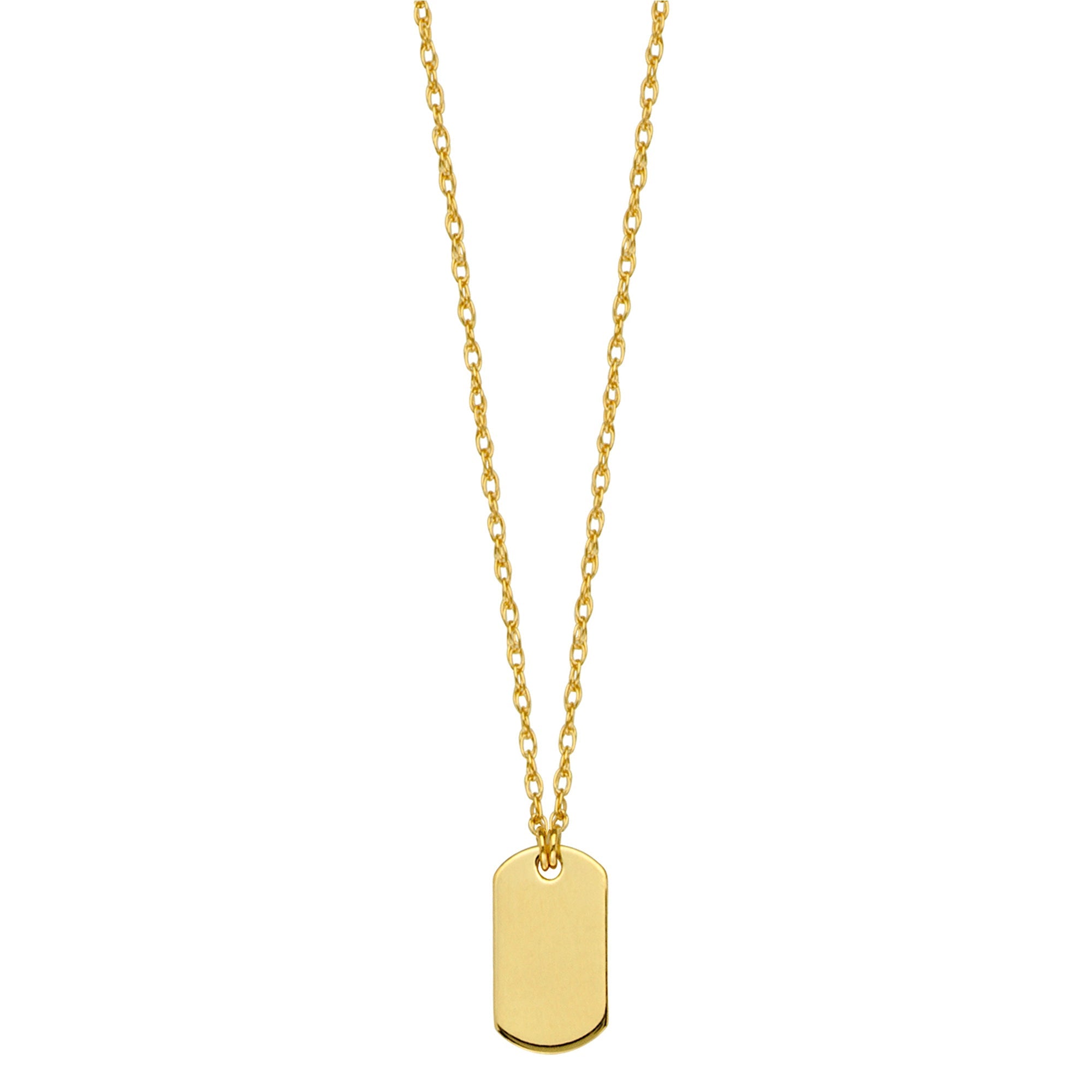 14K Yellow Gold Engravable Dog Tag Pendant Necklace, 16" To 18" Adjustable