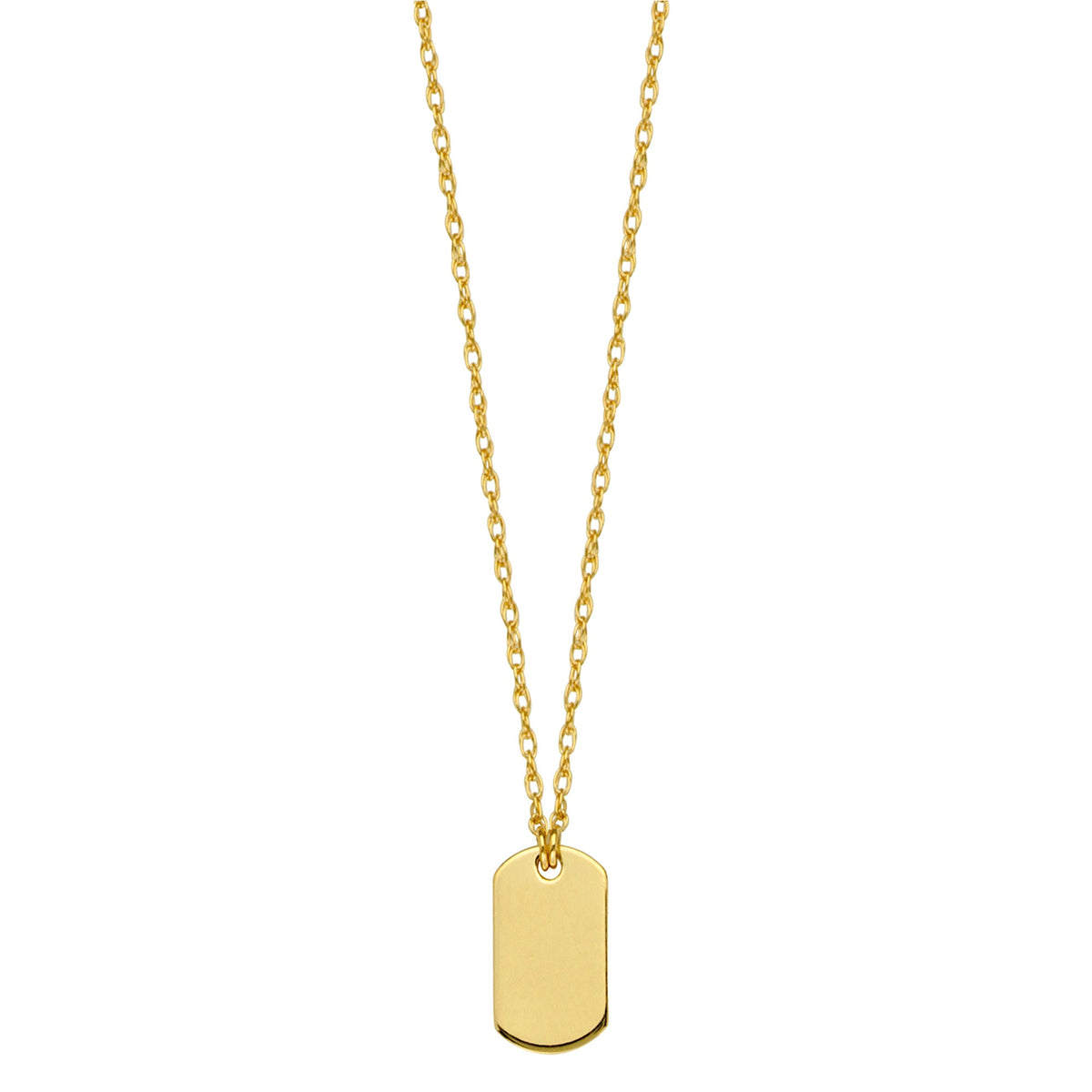 14K Yellow Gold Engravable Dog Tag Pendant Necklace, 16" To 18" Adjustable