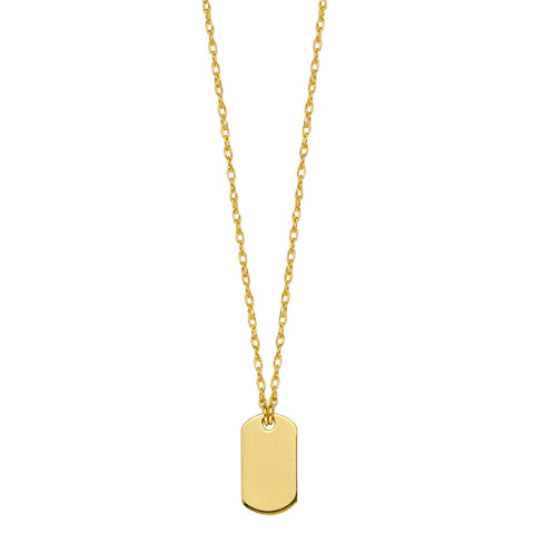 14K Yellow Gold Engravable Dog Tag Pendant Necklace, 16" To 18" Adjustable