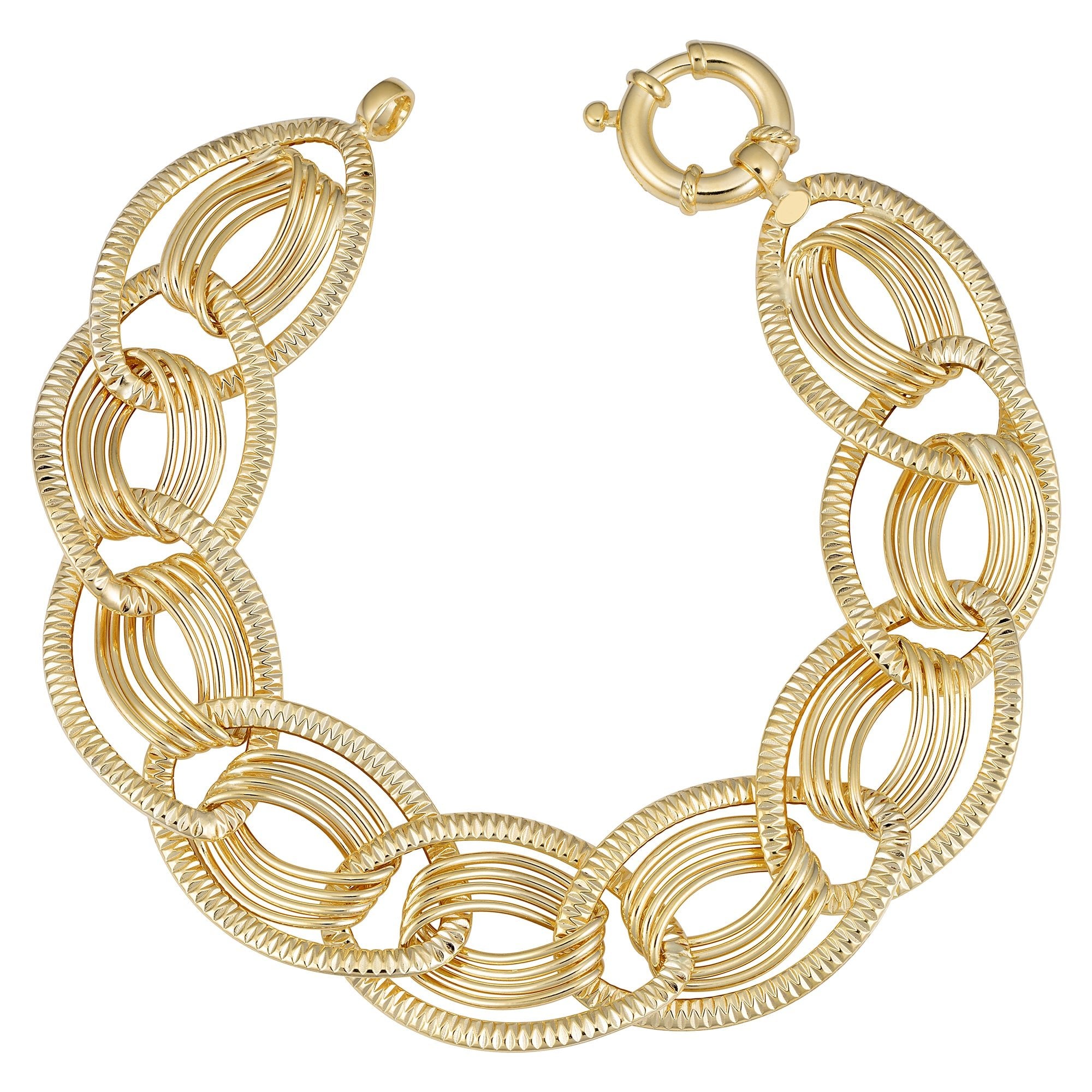 14k Yellow Gold Fancy Oval Link Womens Bracelet, 7.75" - JewelryAffairs