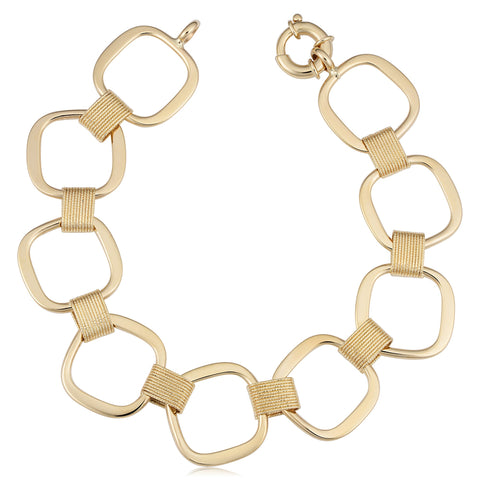 14k Yellow Gold Fancy Square Link Womens Bracelet, 7.5"