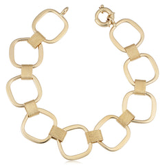 14k Yellow Gold Fancy Square Link Womens Bracelet, 7.5" - JewelryAffairs