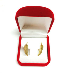 14K Yellow Gold Feather Leaf Design Climber Earrings - JewelryAffairs