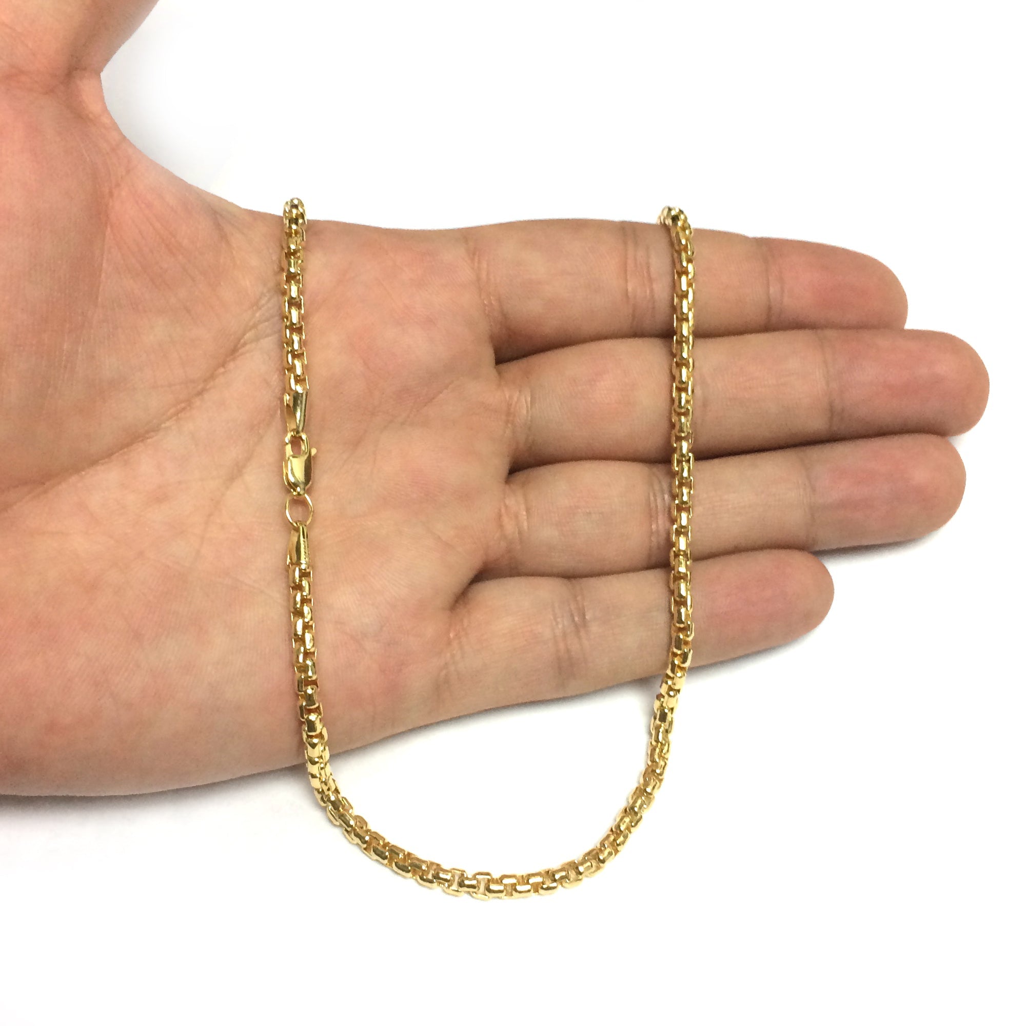 14K Yellow Gold Filled Round Box Chain Necklace, 3.4mm Wide - JewelryAffairs