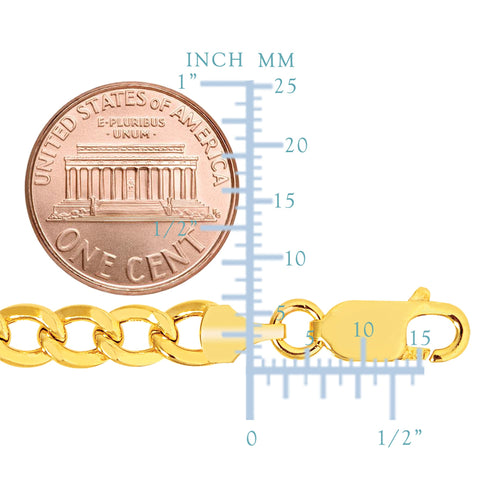 14K Yellow Gold Filled Solid Curb Chain Bracelet, 7.0mm, 8.5"