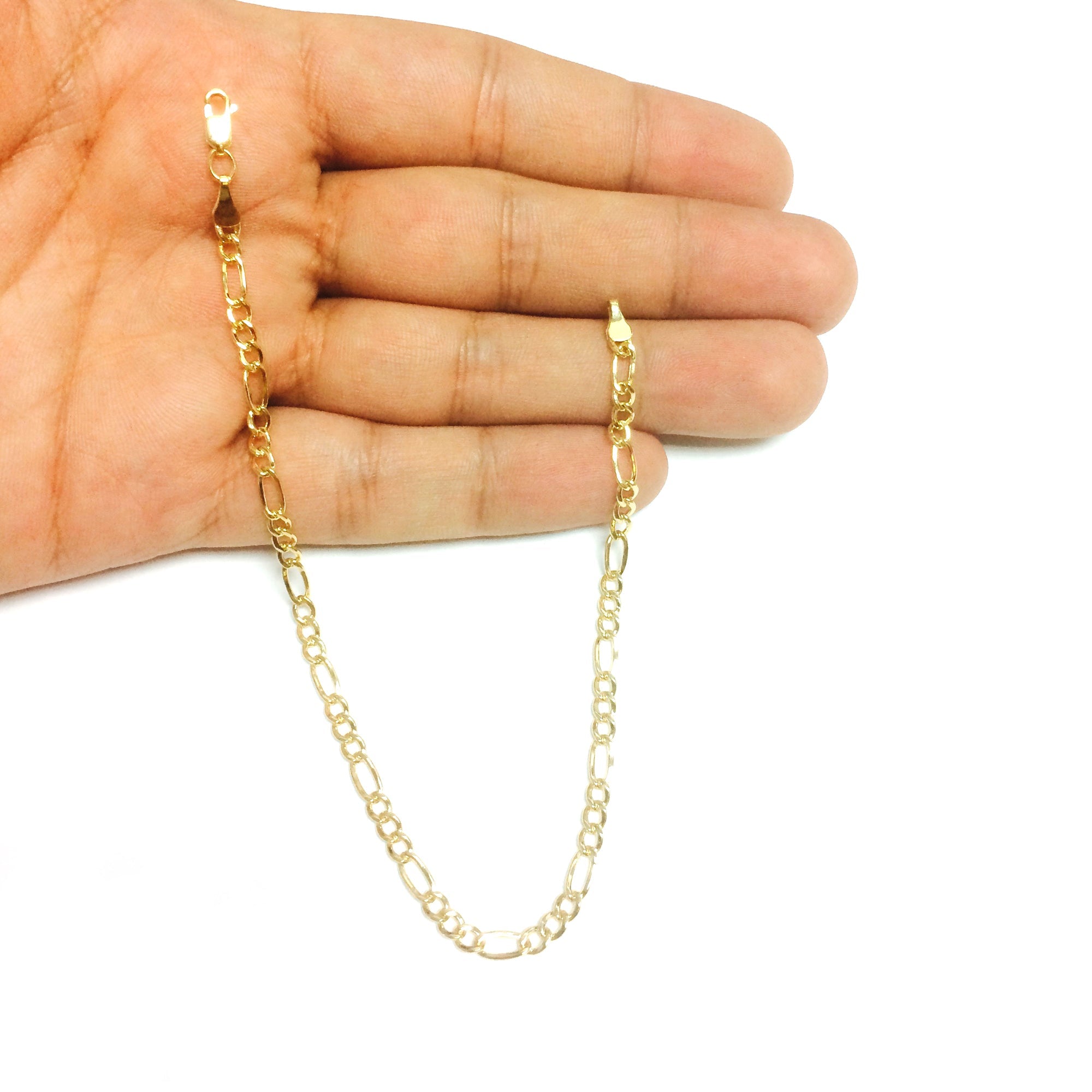 14K Yellow Gold Filled Solid Figaro Chain Bracelet, 3.2 mm, 8.5" - JewelryAffairs