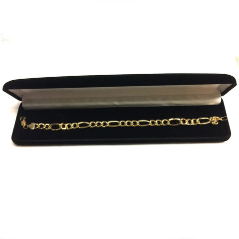 14K Yellow Gold Filled Solid Figaro Chain Bracelet, 7.8 mm, 9"