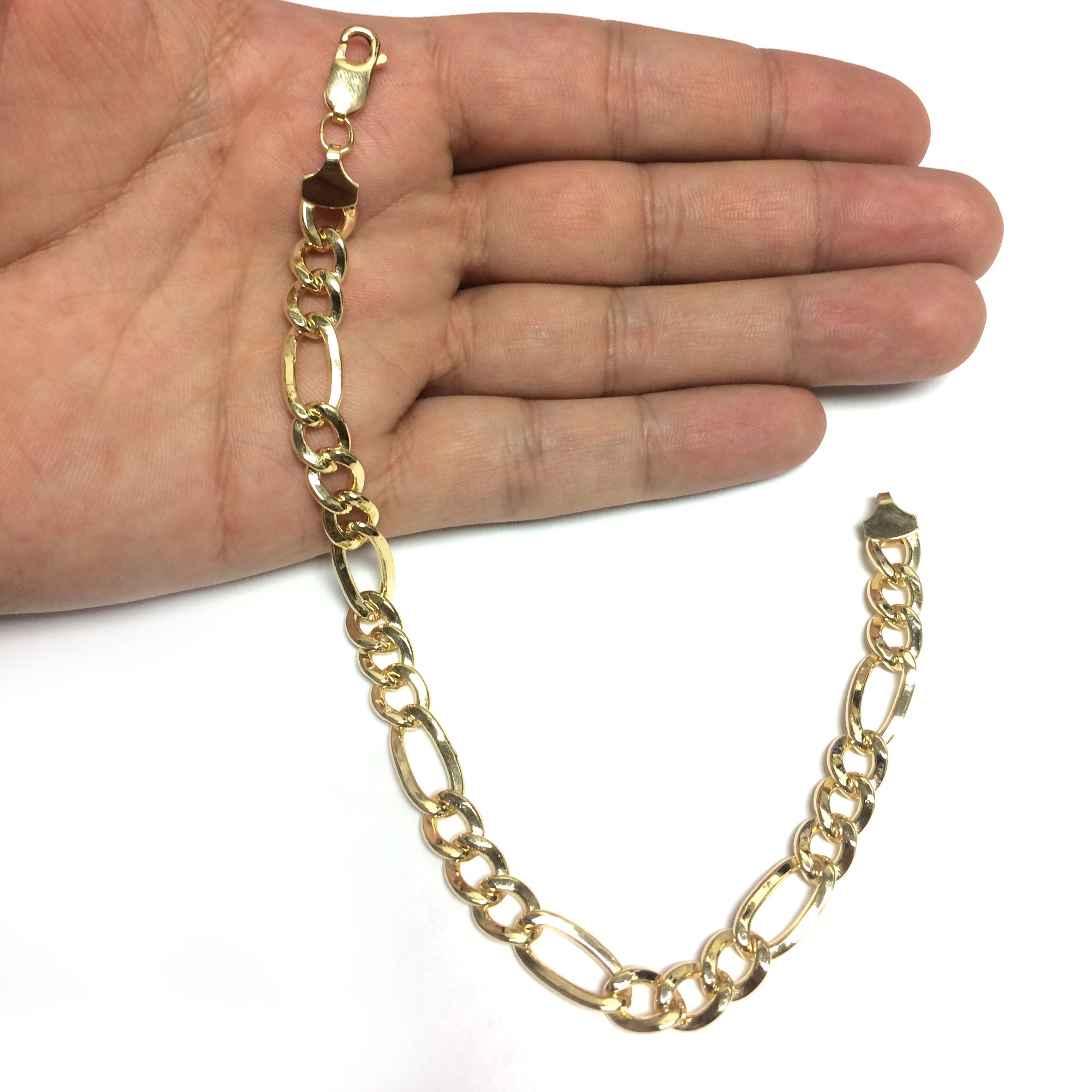 14K Yellow Gold Filled Solid Figaro Chain Bracelet, 7.8 mm, 9" - JewelryAffairs
