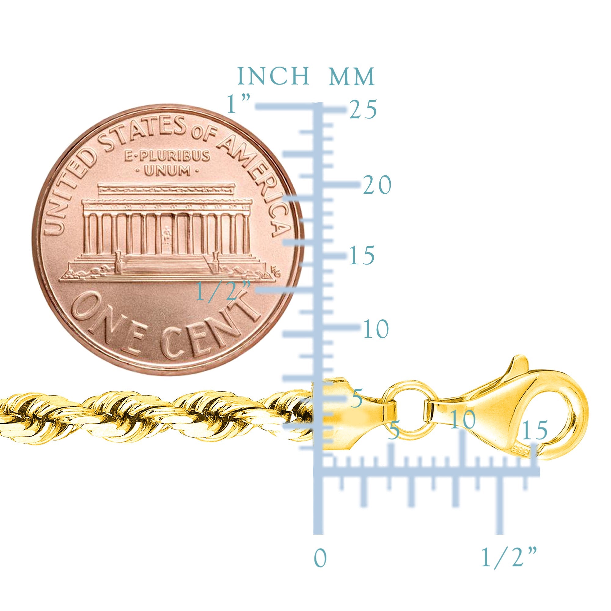 14K Yellow Gold Filled Solid Rope Chain Bracelet, 4.5mm, 8.5" - JewelryAffairs