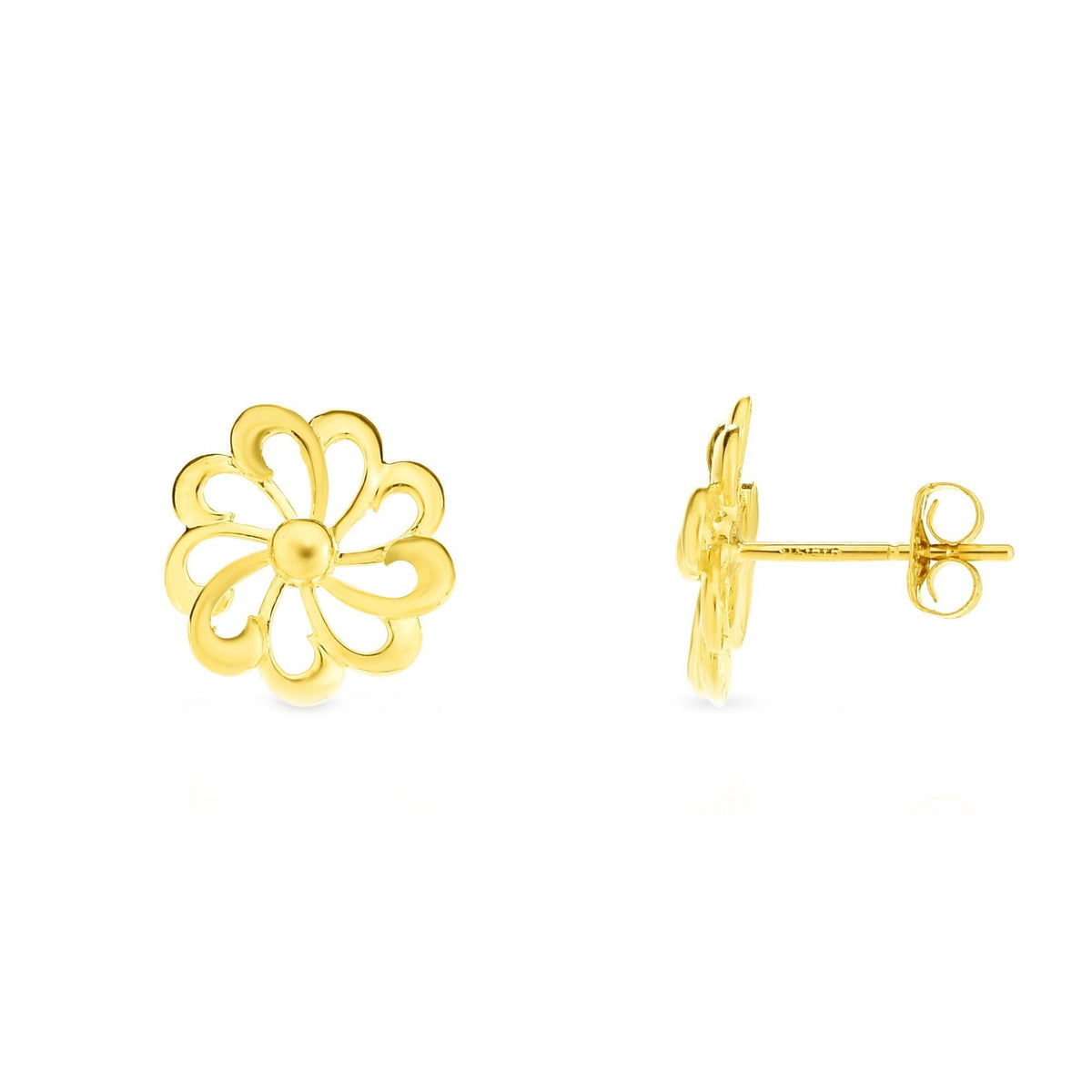 14k Yellow Gold Flower Stud Earrings - JewelryAffairs