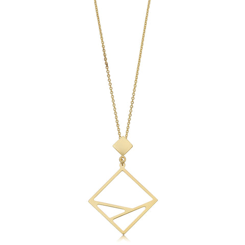 14k Yellow Gold Geometric Pendant Adjustable Necklace, 18"