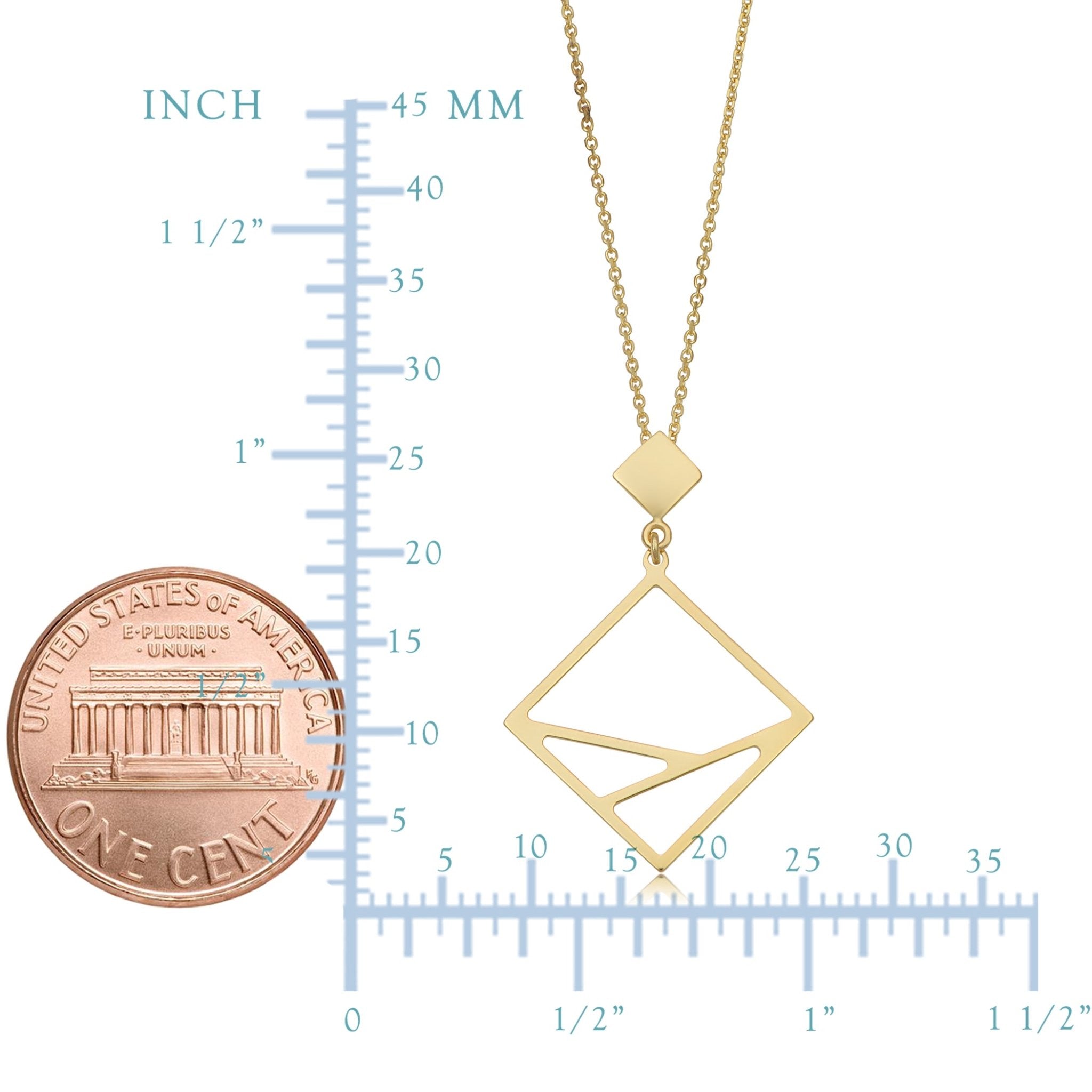 14k Yellow Gold Geometric Pendant Adjustable Necklace, 18"