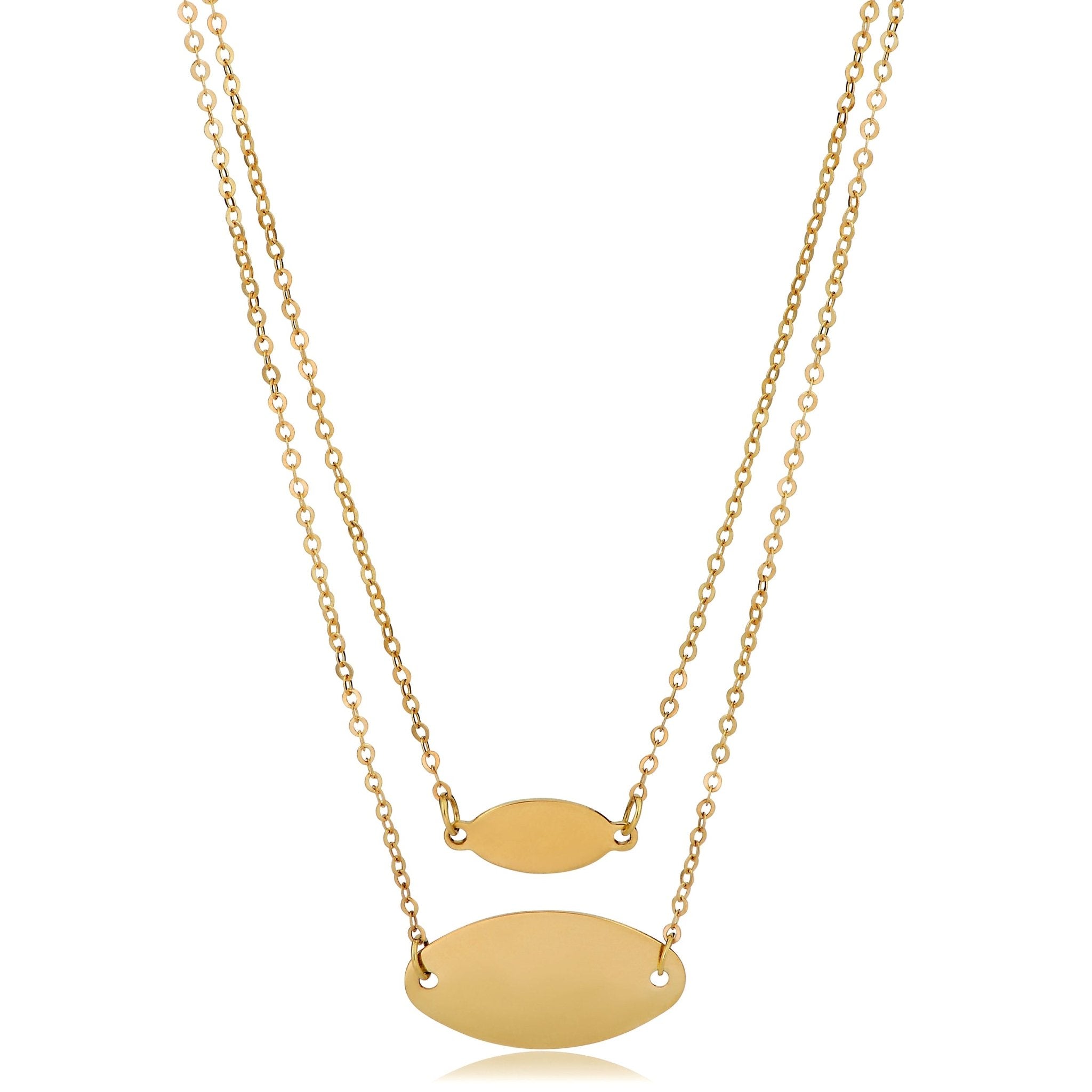 14K Yellow Gold Graduated Oval Disc Layered Necklace, 18"
