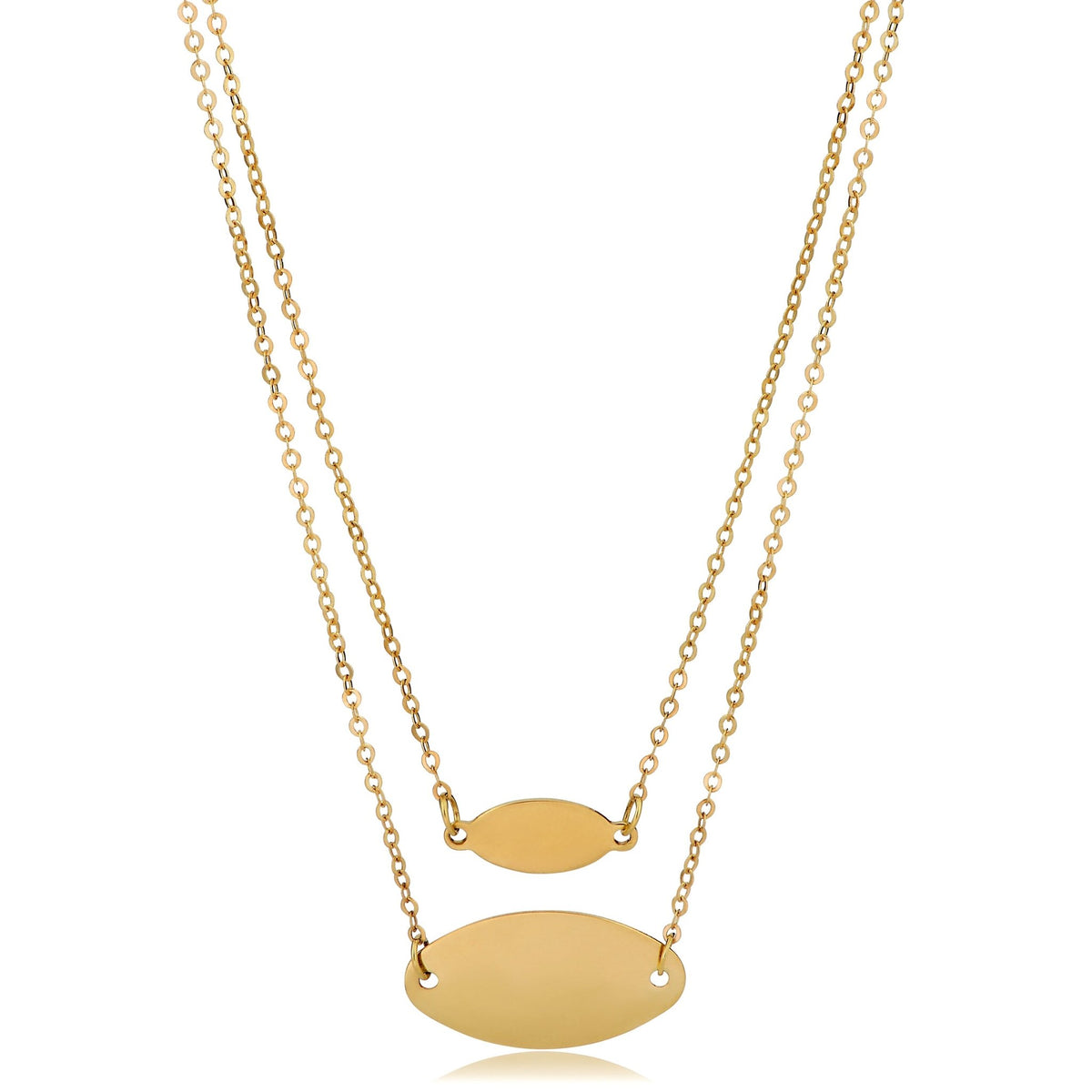 14K Yellow Gold Graduated Oval Disc Layered Necklace, 18"