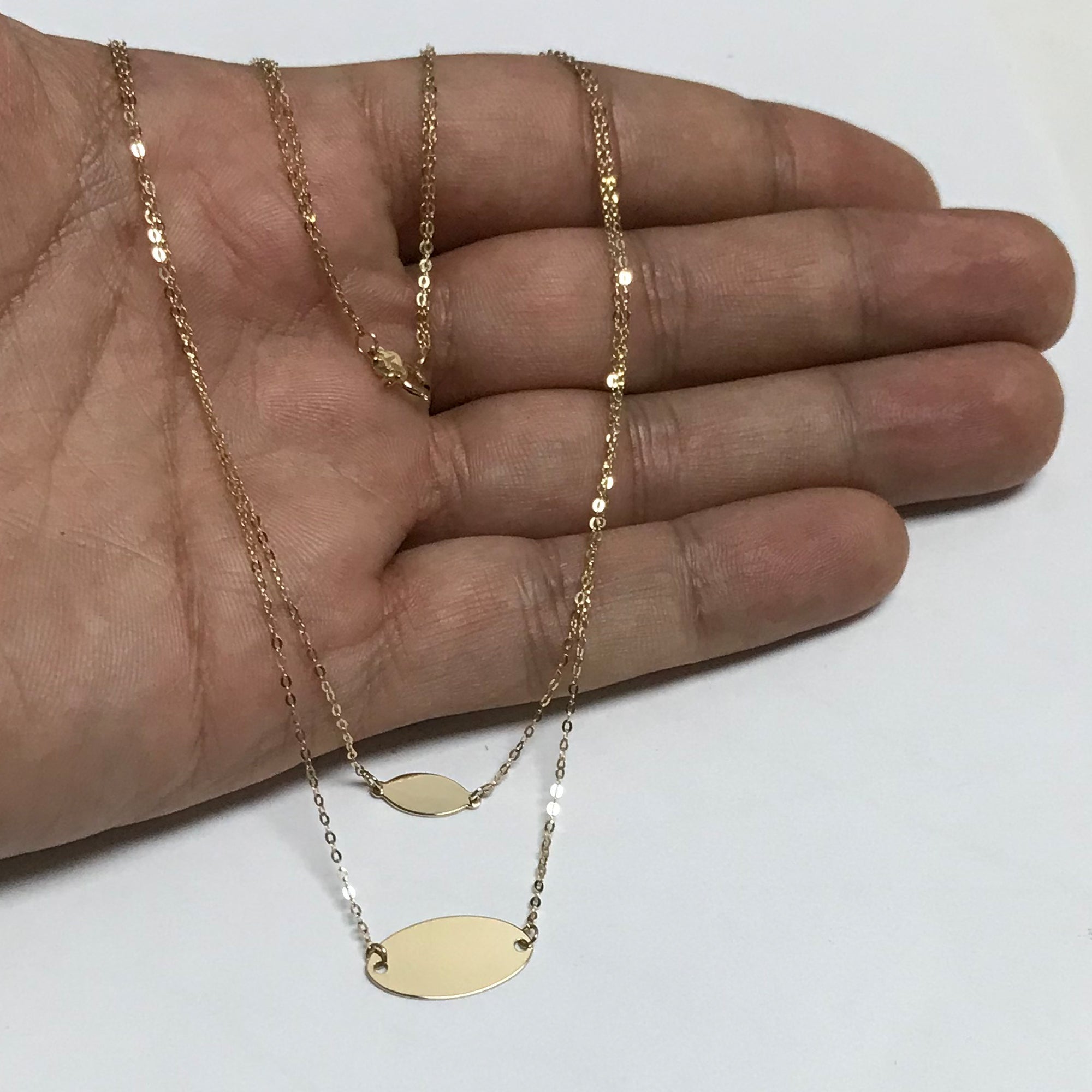 14K Yellow Gold Graduated Oval Disc Layered Necklace, 18"