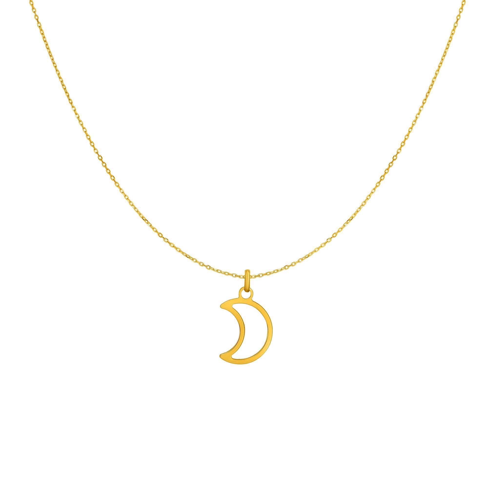 14k Yellow Gold Half Moon Charm Necklace, 18" - JewelryAffairs