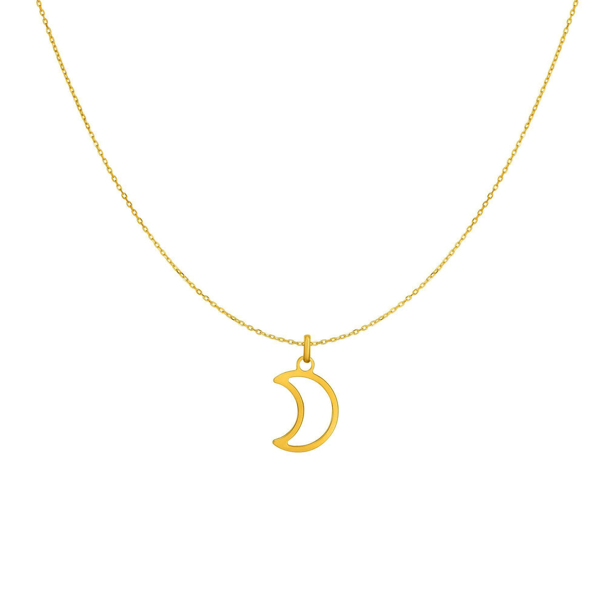 14k Yellow Gold Half Moon Charm Necklace, 18" - JewelryAffairs