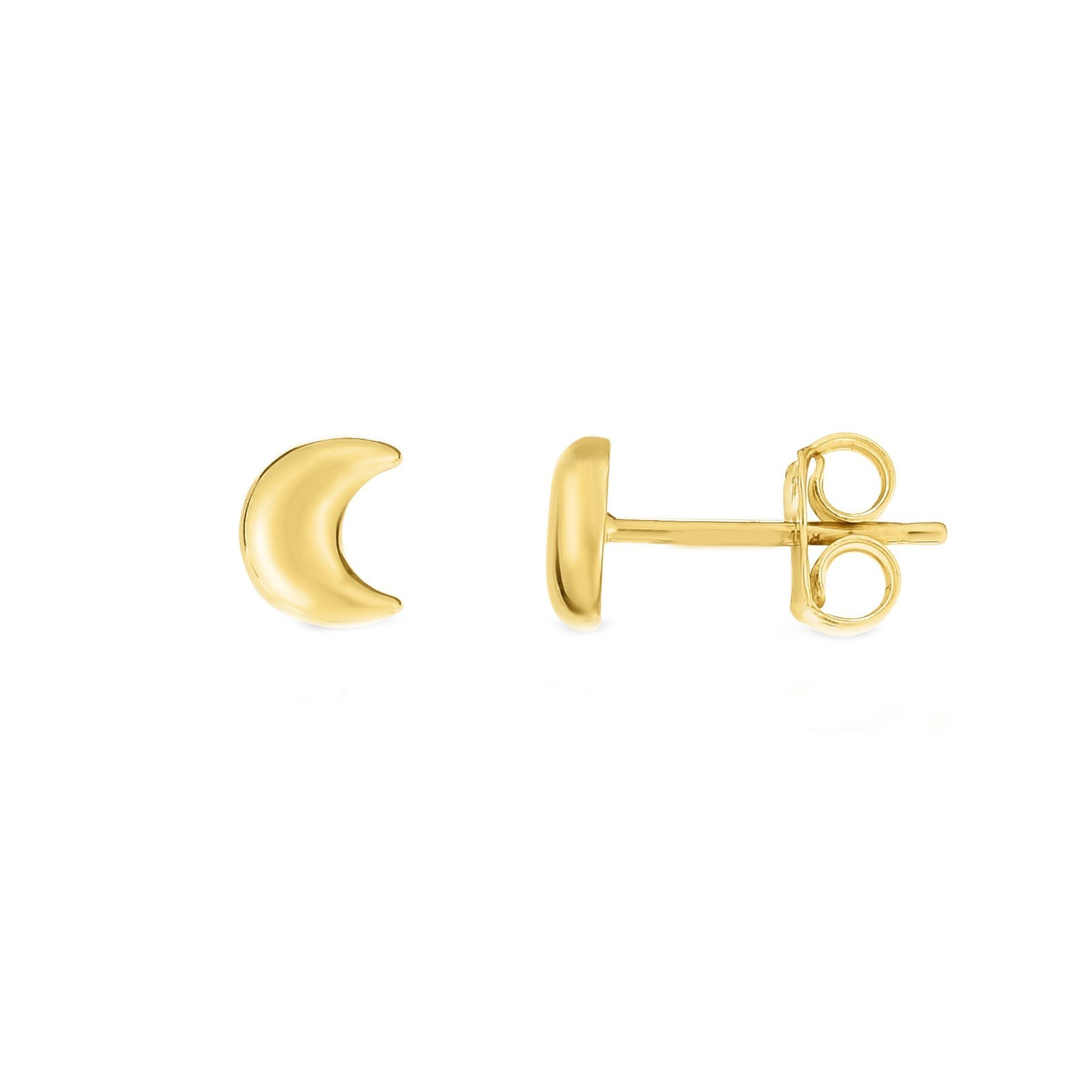 14k Yellow Gold Half Moon Stud Earrings - JewelryAffairs