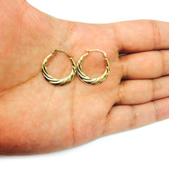 14K Yellow Gold Half Moon Swirl Hoop Earrings, Diameter 20mm