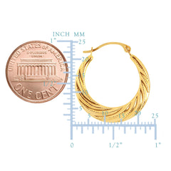 14K Yellow Gold Half Moon Swirl Hoop Earrings, Diameter 20mm