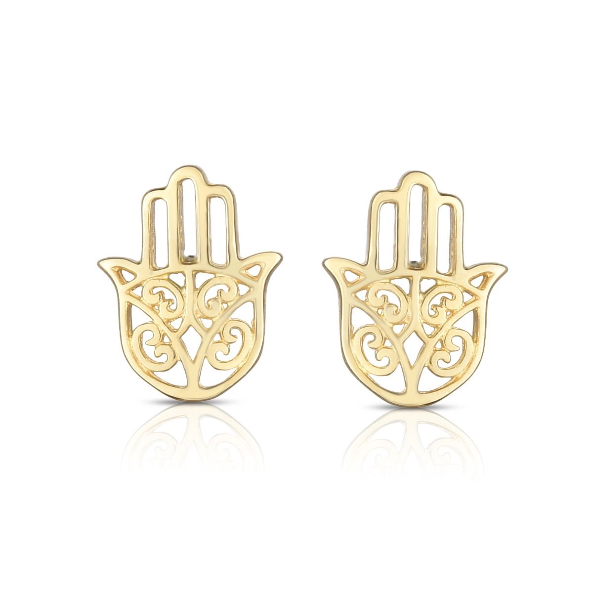 14k Yellow Gold Hamsa Shape Stud Earrings - JewelryAffairs