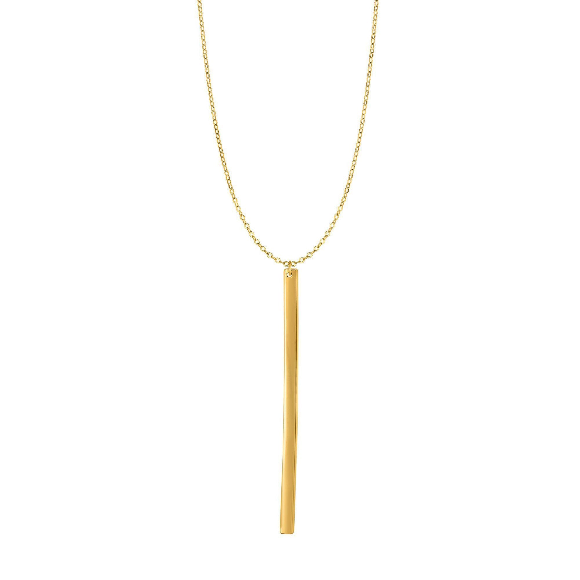 14k Yellow Gold Hanging Bar Necklace, 24"