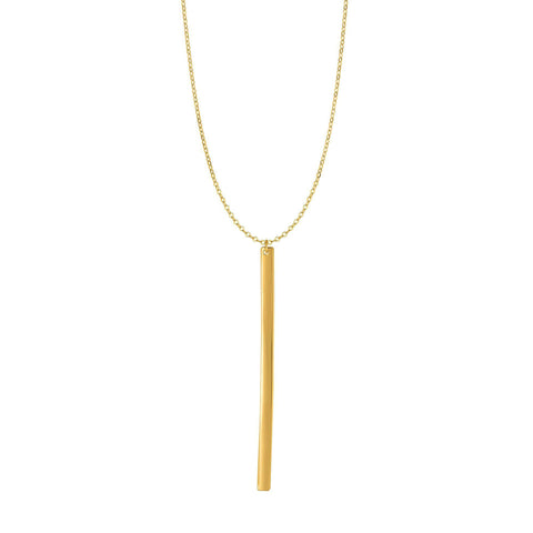 14k Yellow Gold Hanging Bar Necklace, 24"